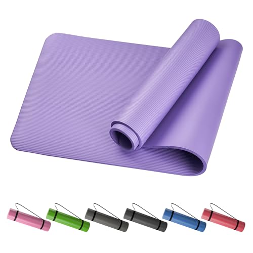 VECELO ヨガマット 10mm厚 手首・膝を守る高弾性マット 滑り止め加工・防音・水洗い可能 ピラティス/筋トレ/ストレッチ用 軽量バンド付き 183×61cm パープル